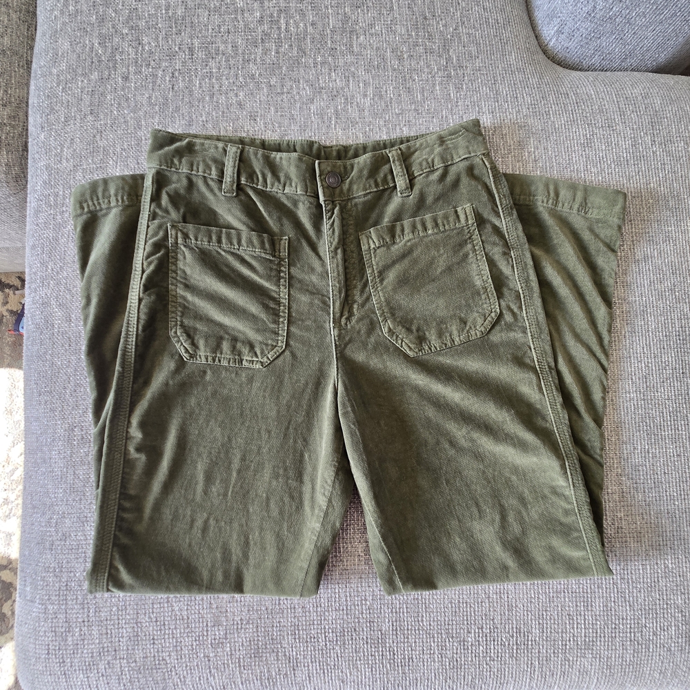 Free People High Time Velvet Kick Flare Pants Olive Army Green Size 10